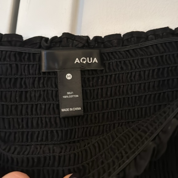 AQUA black crop top with smocking and puff sleeve size small - Picture 2 of 3